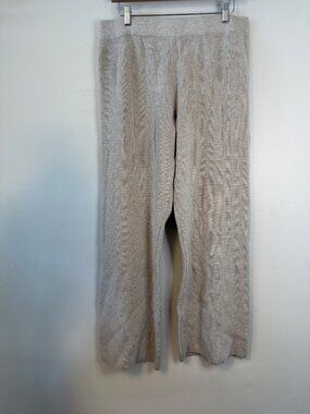 Cyrus Ribbed Knit Wide-Leg Lounge Pants Beige Oatmeal, Womens Large